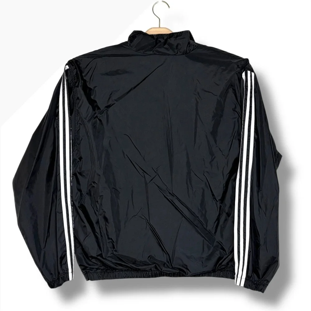 Vintage 90s Y2K Adidas Track Jacket Black White 3 Stripes Zip Front Mens Size XL